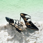 Load image into Gallery viewer, Black Triple Crystal Strap Pointy Pumps
