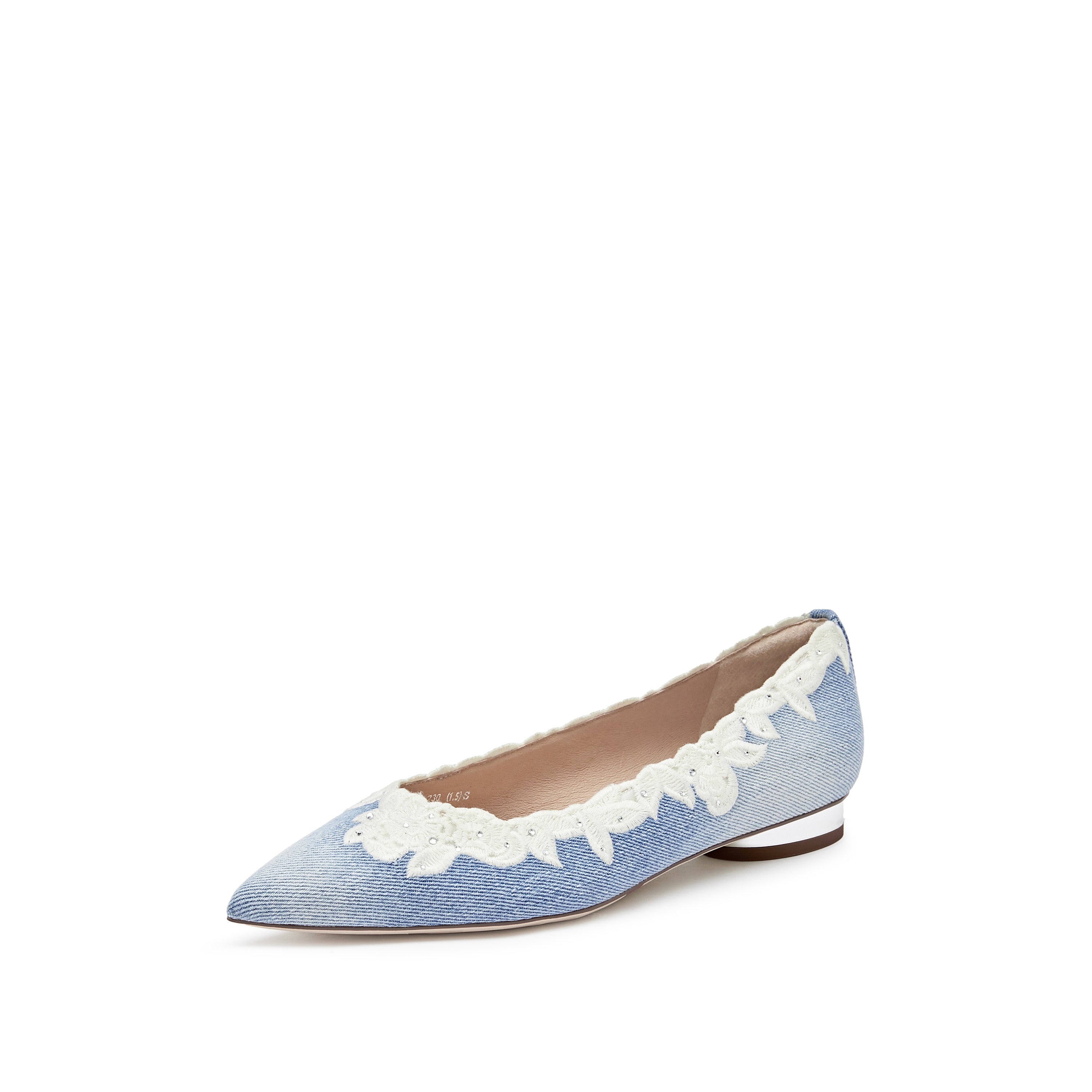 Denim Lace Crystal Pointy Flats