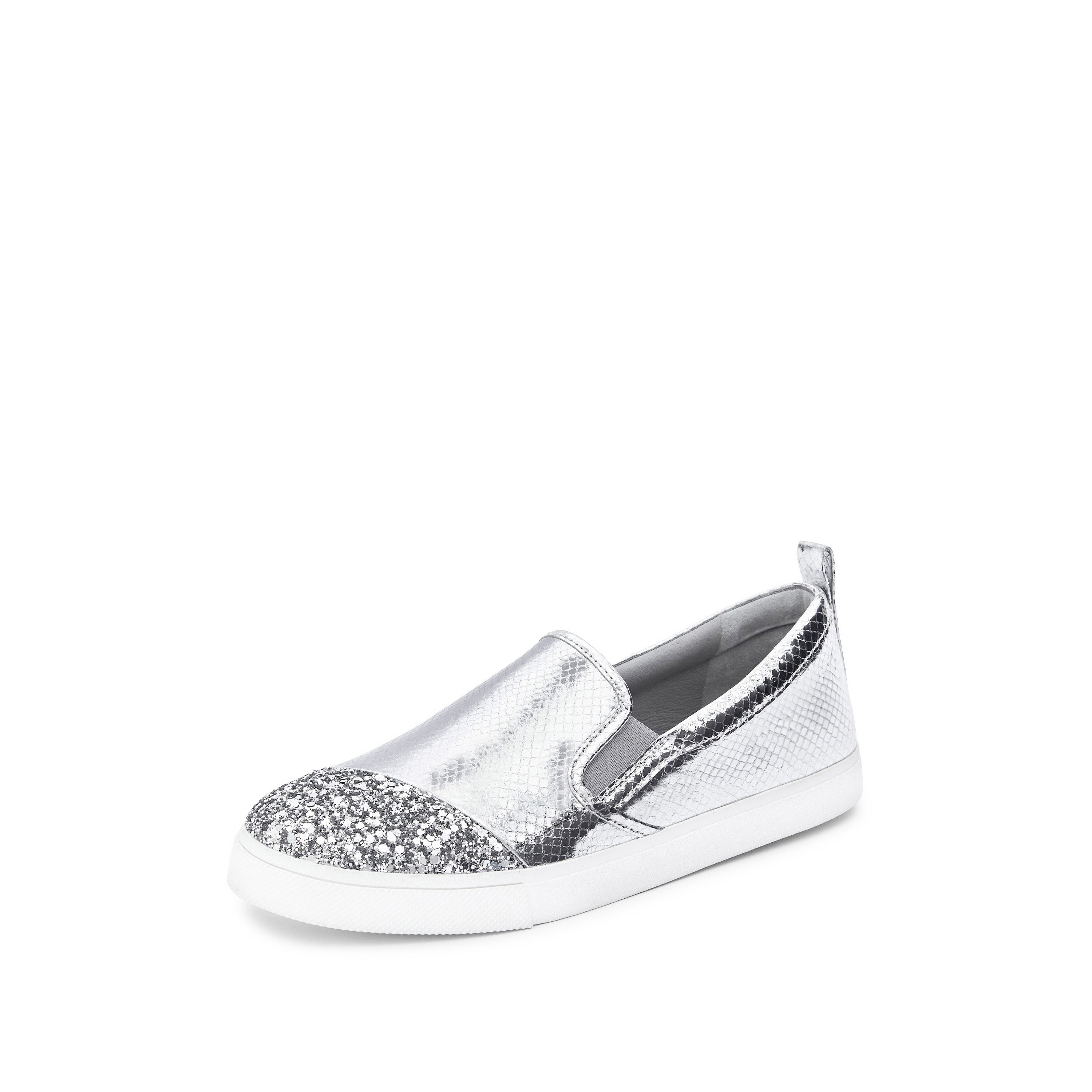 Silver Glitter Toe Cap Leather Slip On