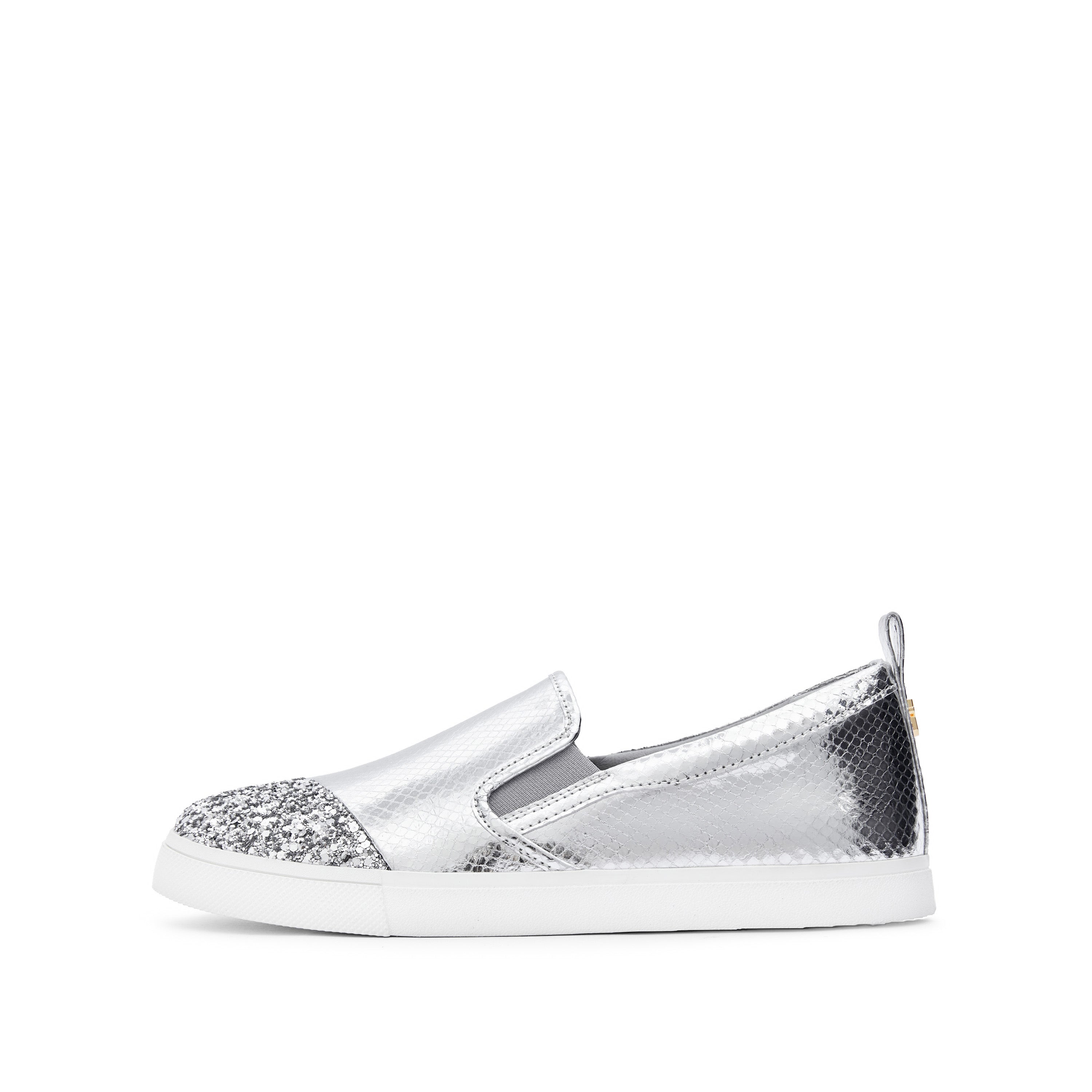 Silver Glitter Toe Cap Leather Slip On