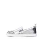 Load image into Gallery viewer, Silver Glitter Toe Cap Leather Slip On
