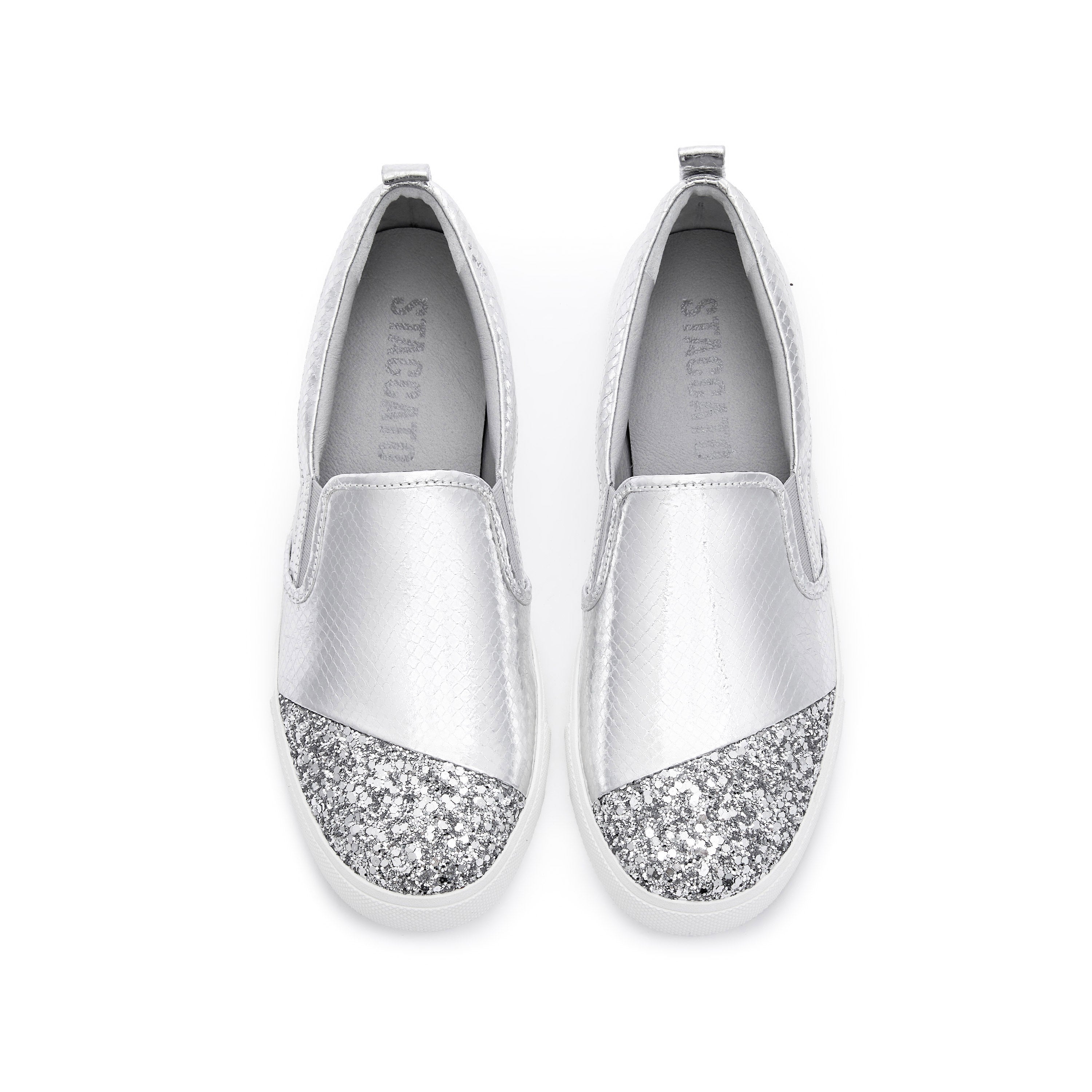 Silver Glitter Toe Cap Leather Slip On