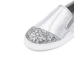 Load image into Gallery viewer, Silver Glitter Toe Cap Leather Slip On
