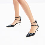 Load image into Gallery viewer, Black Ankle Dress Strappy Pointy Pumps
