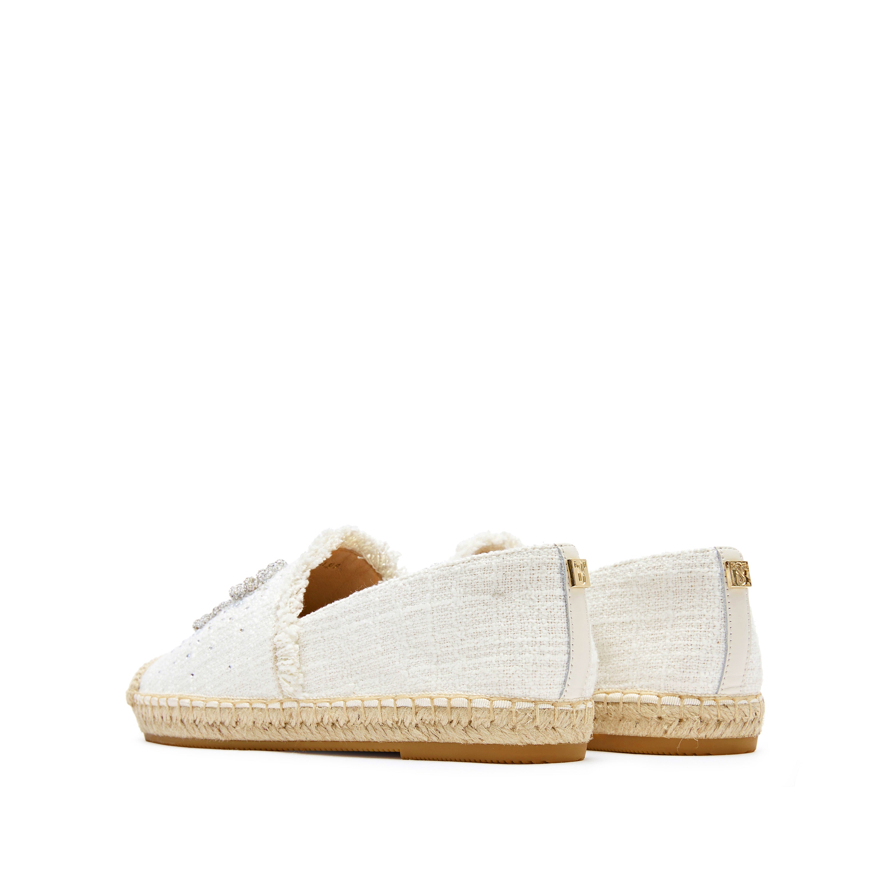 White Crystal Pearl-Embellished Logo Espadrilles