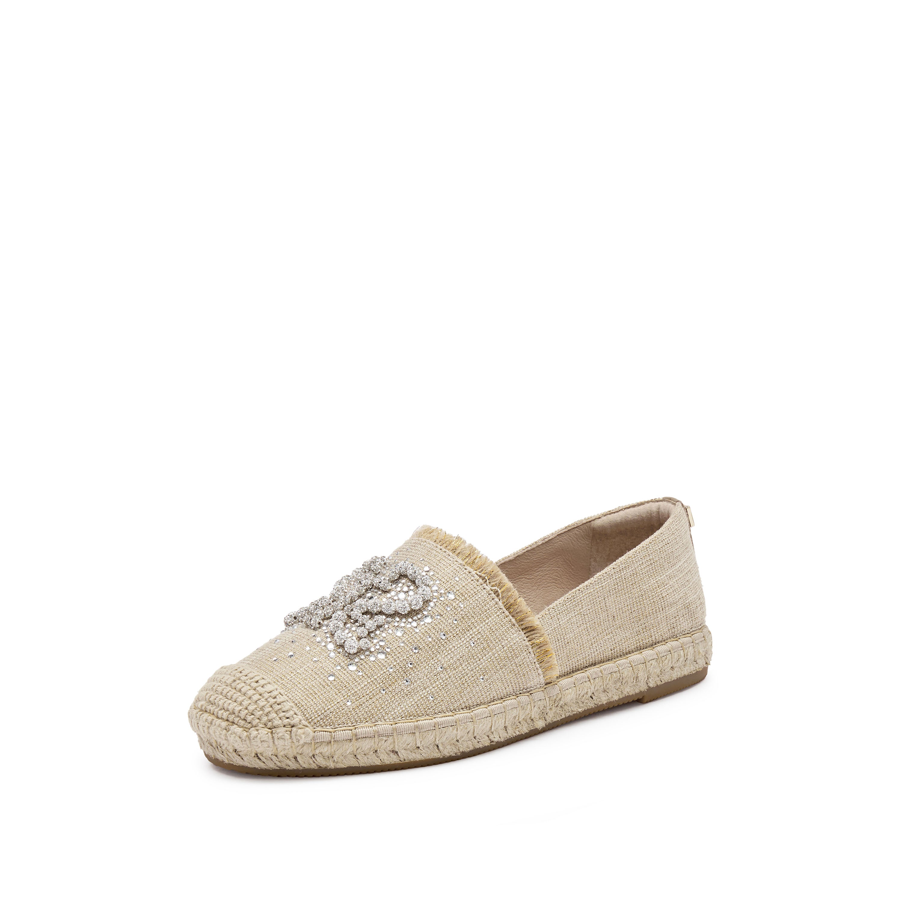 Taupe Crystal Pearl-Embellished Logo Espadrilles