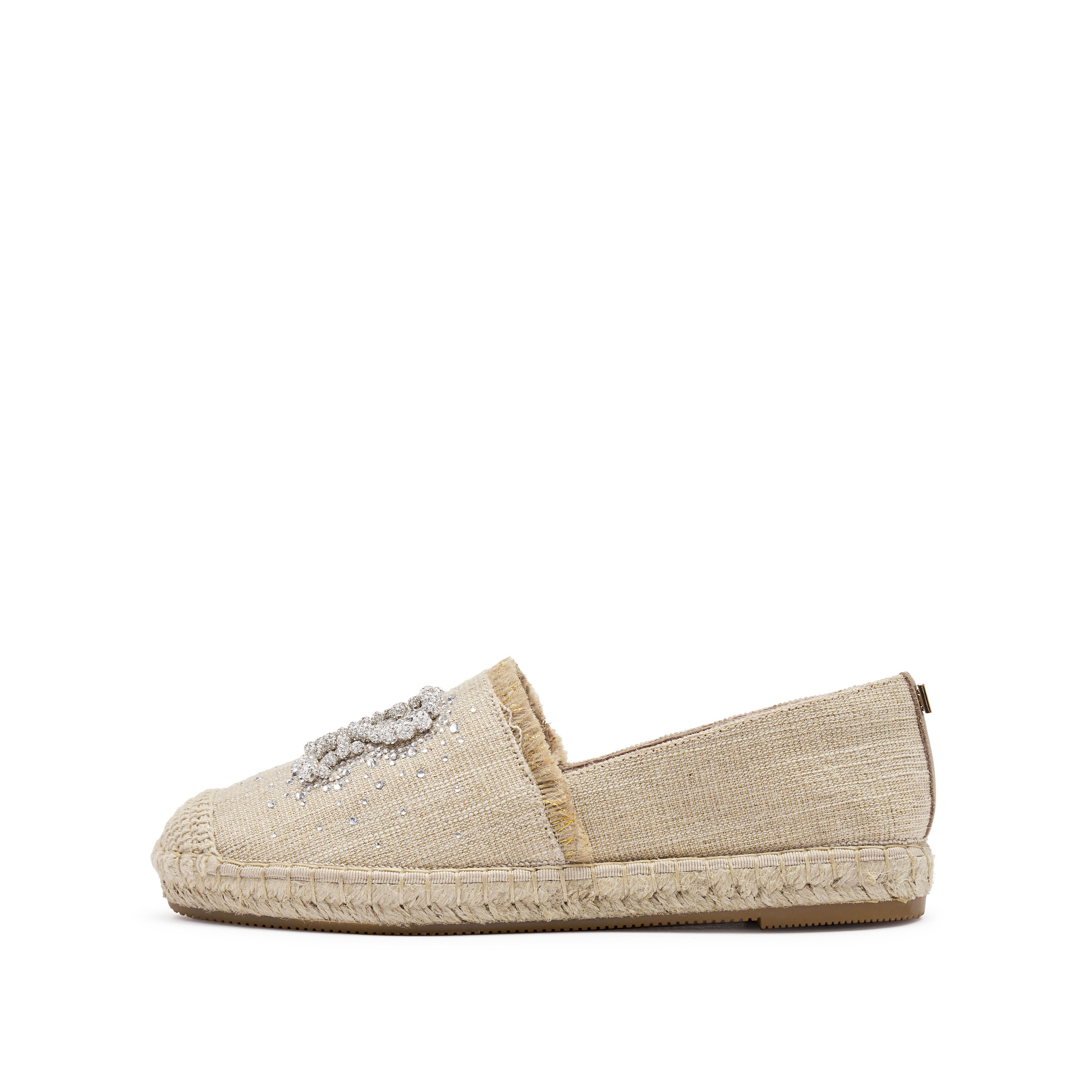 Taupe Crystal Pearl-Embellished Logo Espadrilles