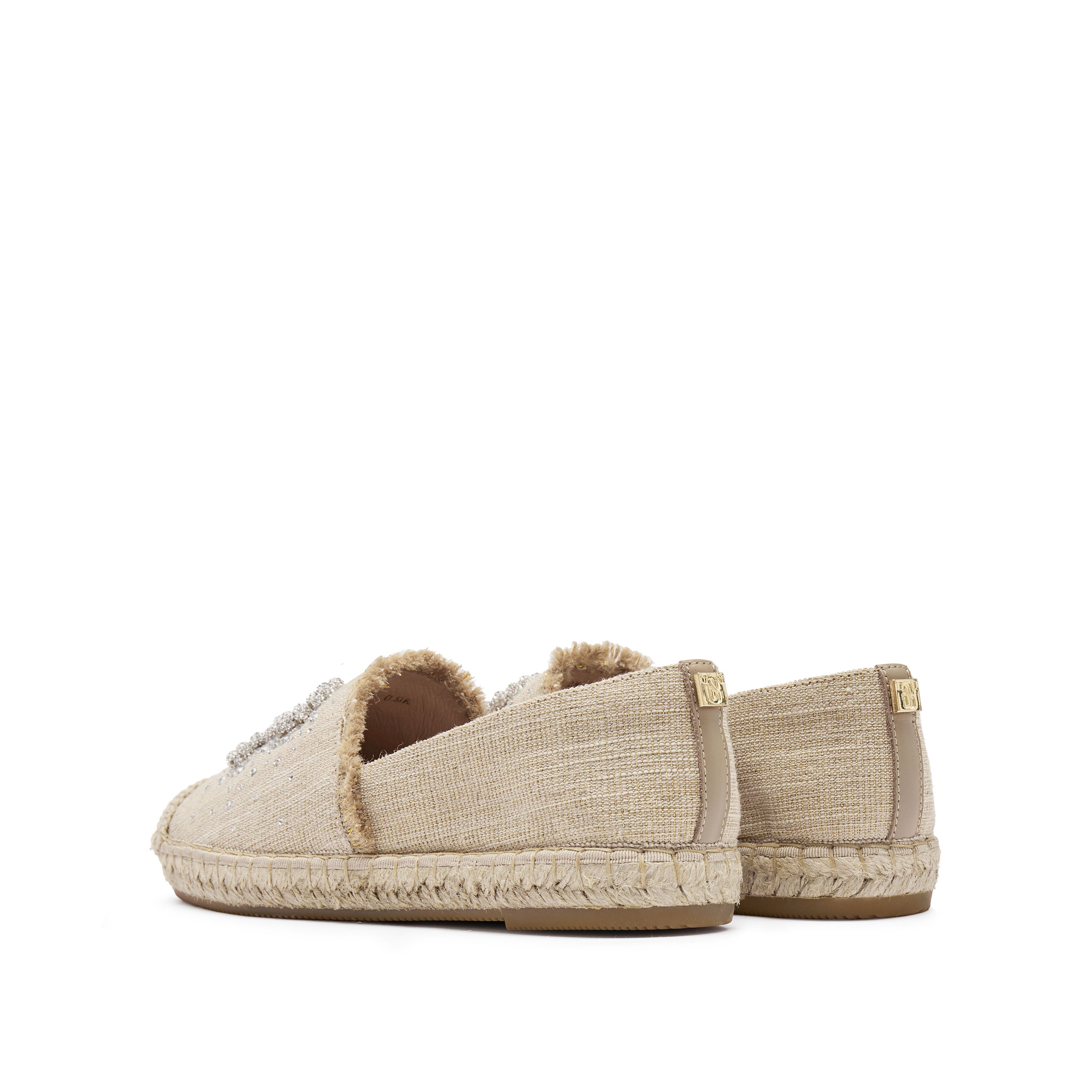 Taupe Crystal Pearl-Embellished Logo Espadrilles