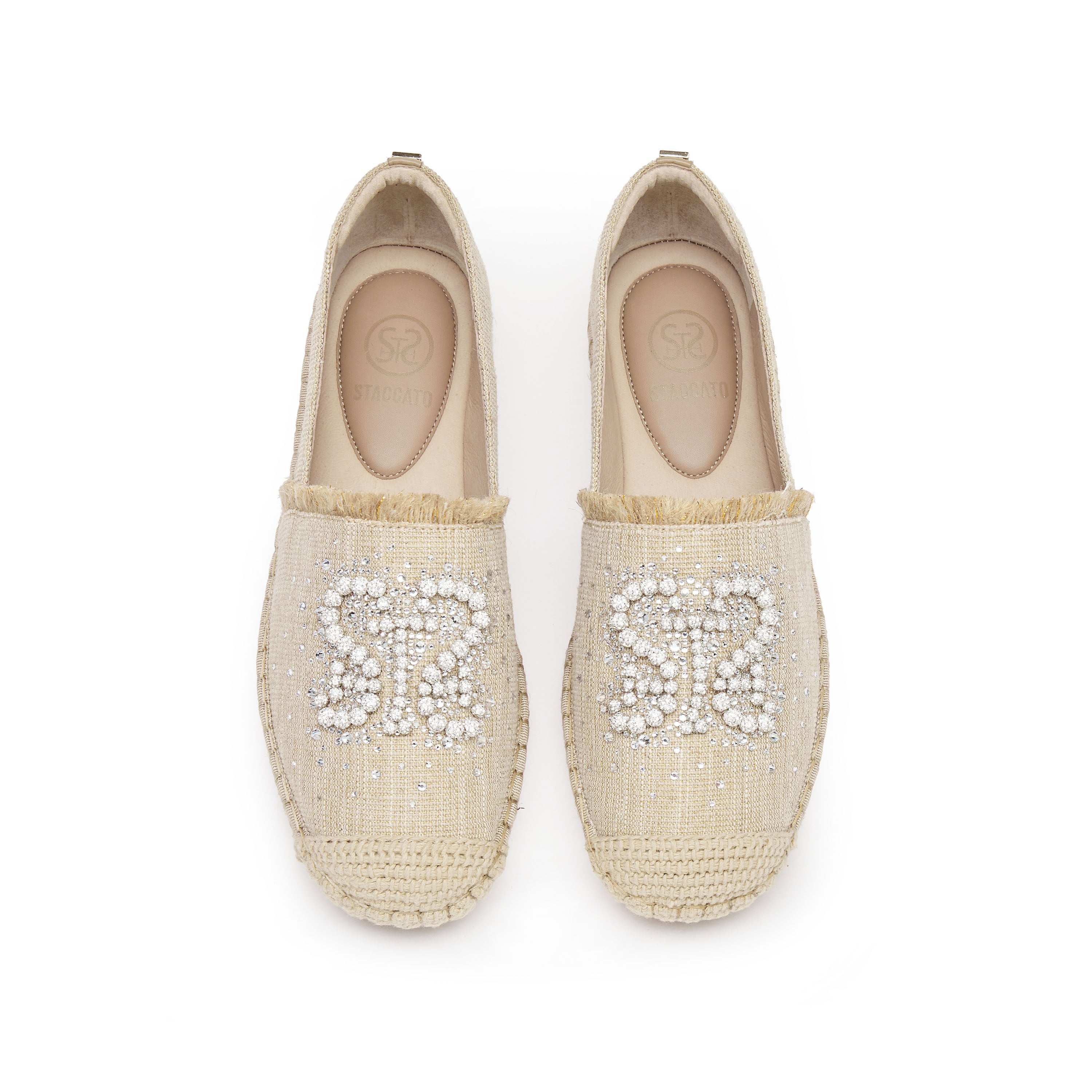 Taupe Crystal Pearl-Embellished Logo Espadrilles