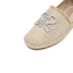 Load image into Gallery viewer, Taupe Crystal Pearl-Embellished Logo Espadrilles
