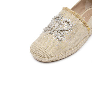 Taupe Crystal Pearl-Embellished Logo Espadrilles