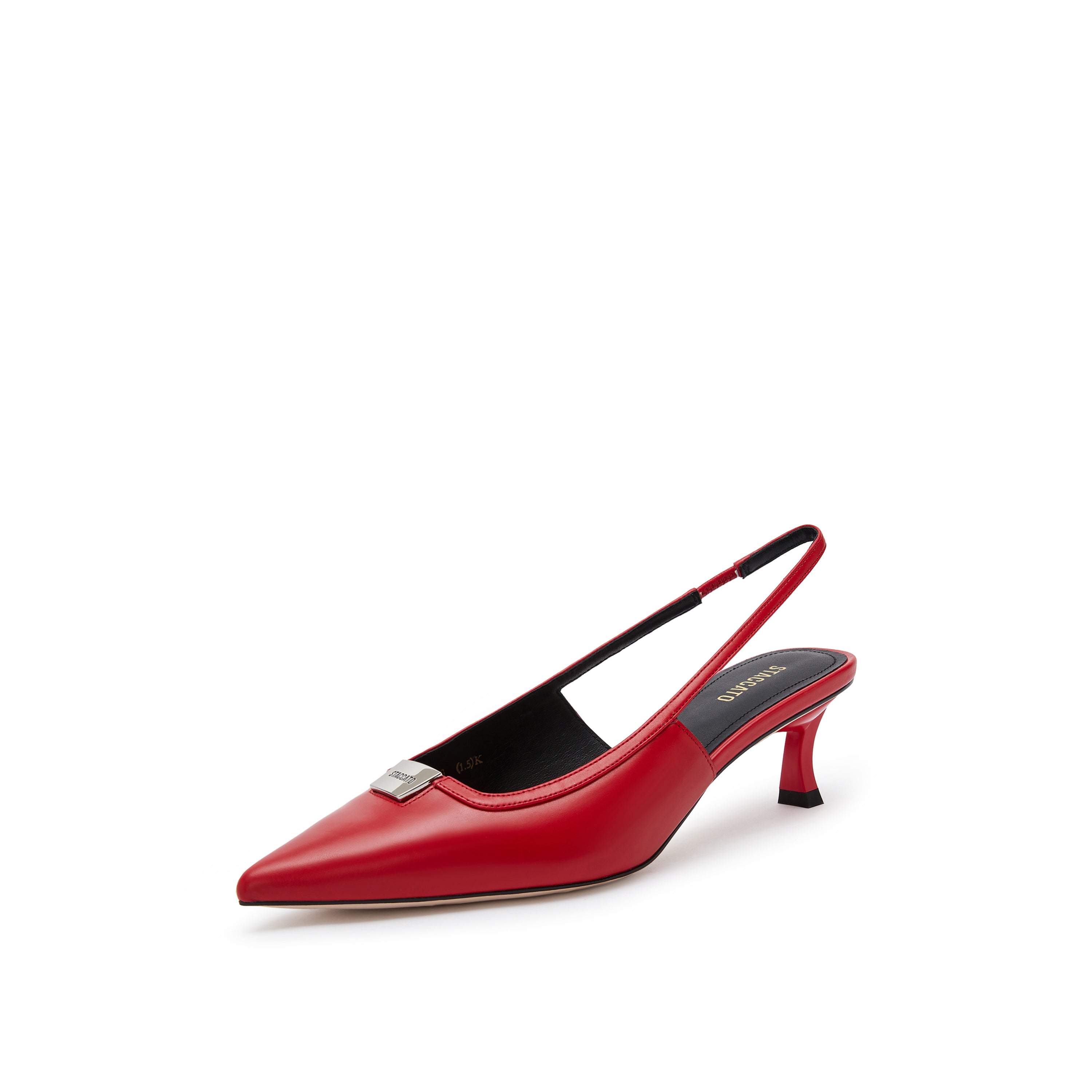 Red ST Metal-plaque Slingback Pumps