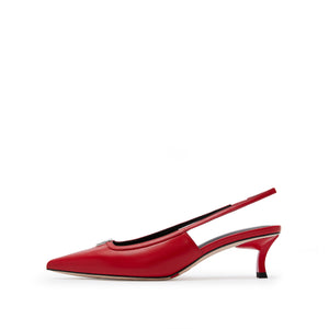 Red ST Metal-plaque Slingback Pumps