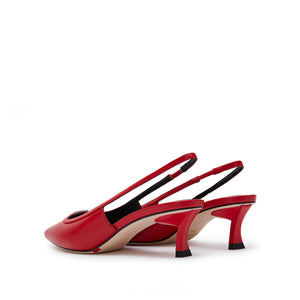 Red ST Metal-plaque Slingback Pumps