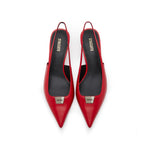 Load image into Gallery viewer, Red ST Metal-plaque Slingback Pumps
