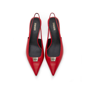 Red ST Metal-plaque Slingback Pumps