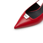 Load image into Gallery viewer, Red ST Metal-plaque Slingback Pumps
