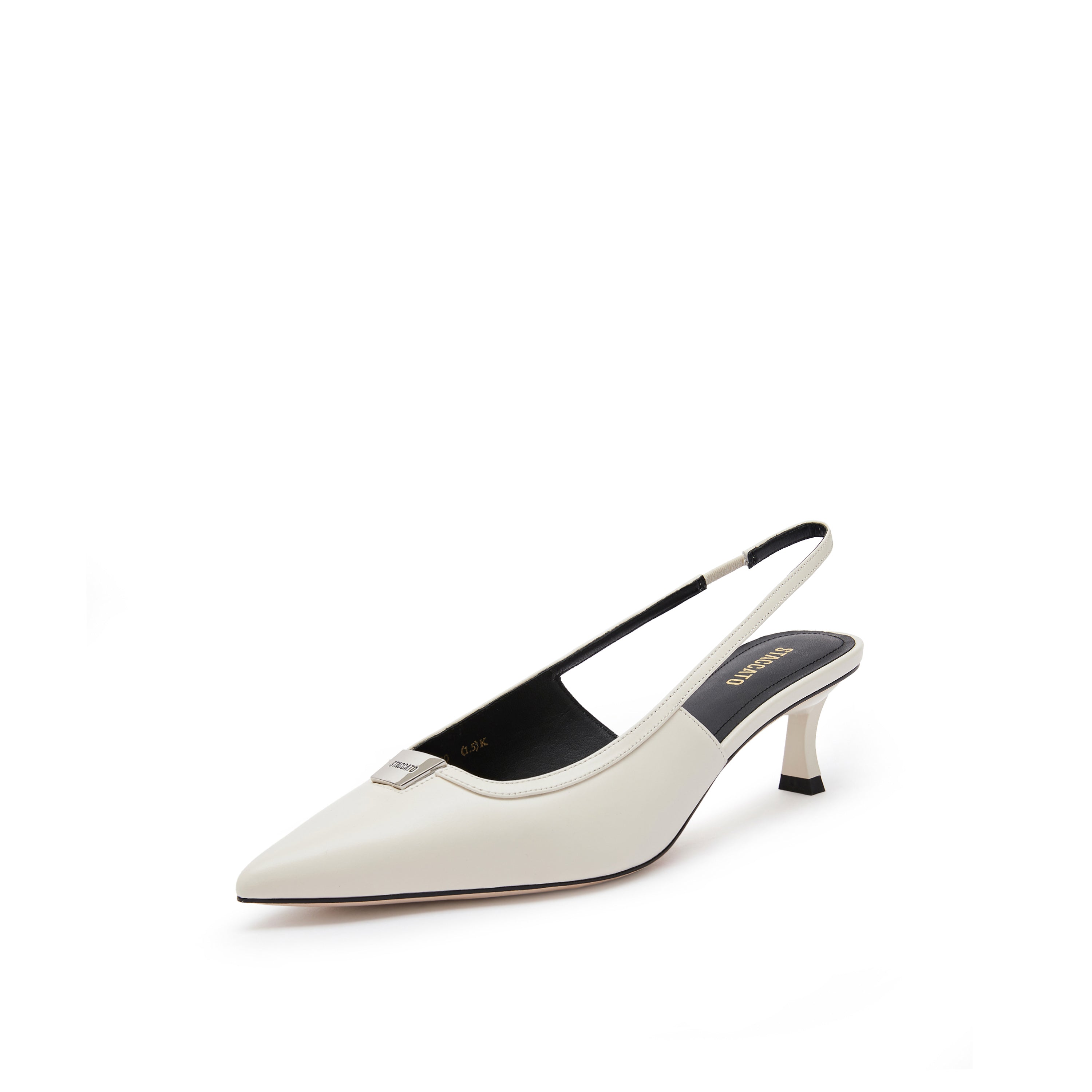 Beige ST Metal-plaque Slingback Pumps