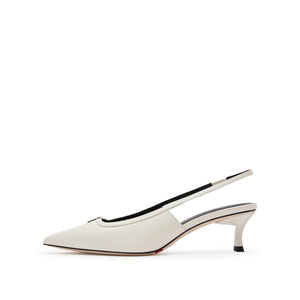 Beige ST Metal-plaque Slingback Pumps