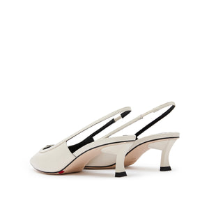 Beige ST Metal-plaque Slingback Pumps