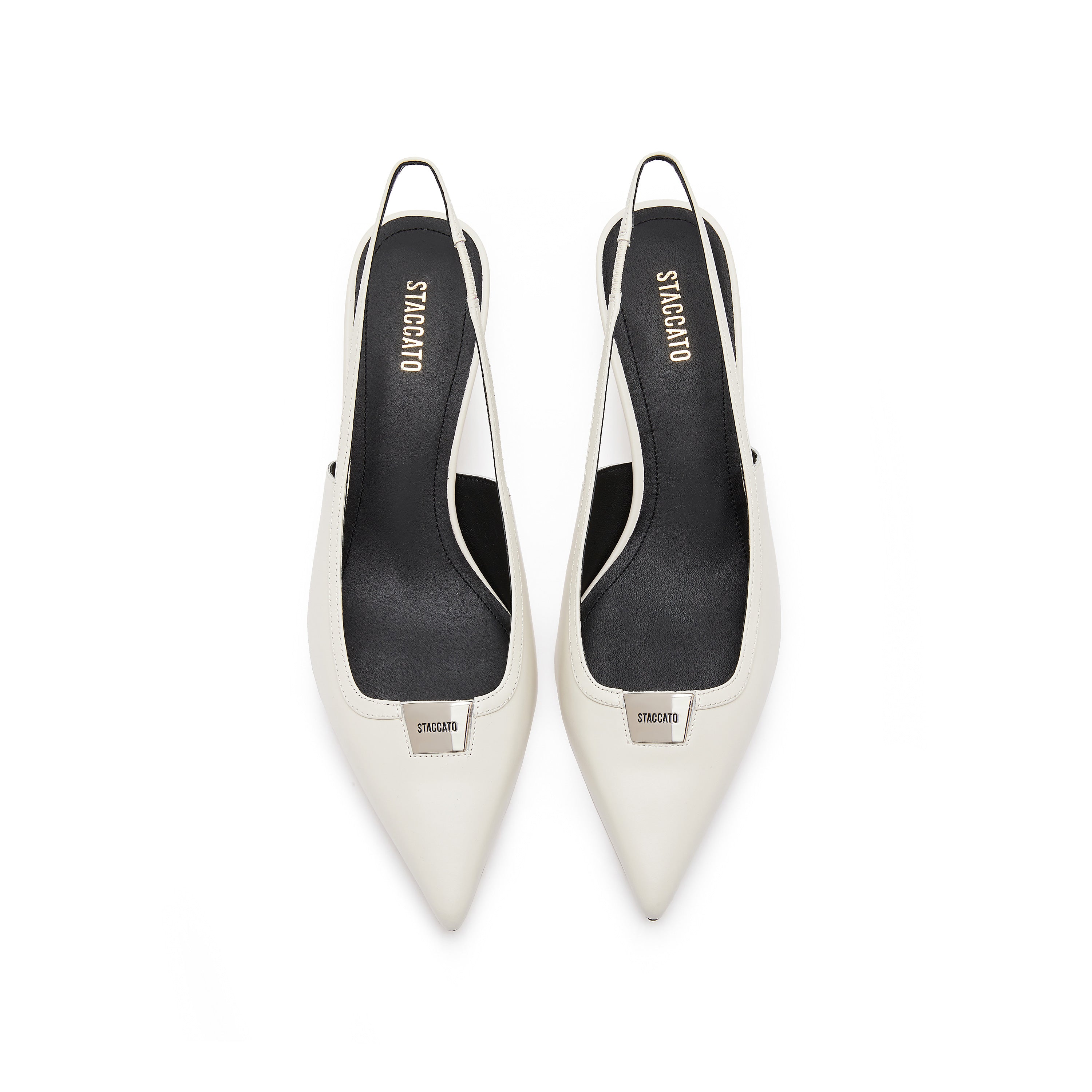 Beige ST Metal-plaque Slingback Pumps