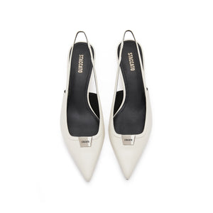 Beige ST Metal-plaque Slingback Pumps