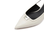 Load image into Gallery viewer, Beige ST Metal-plaque Slingback Pumps
