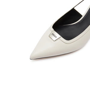 Beige ST Metal-plaque Slingback Pumps