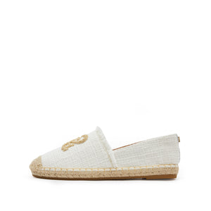 White Bead-Embellished Logo Espadrilles