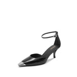 Load image into Gallery viewer, Metallic Toe Ankle Dress Black Leather Pumps
