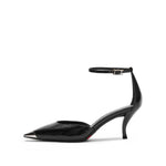 Load image into Gallery viewer, Metallic Toe Ankle Dress Black Leather Pumps
