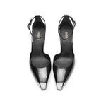 Load image into Gallery viewer, Metallic Toe Ankle Dress Black Leather Pumps
