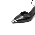 Load image into Gallery viewer, Metallic Toe Ankle Dress Black Leather Pumps
