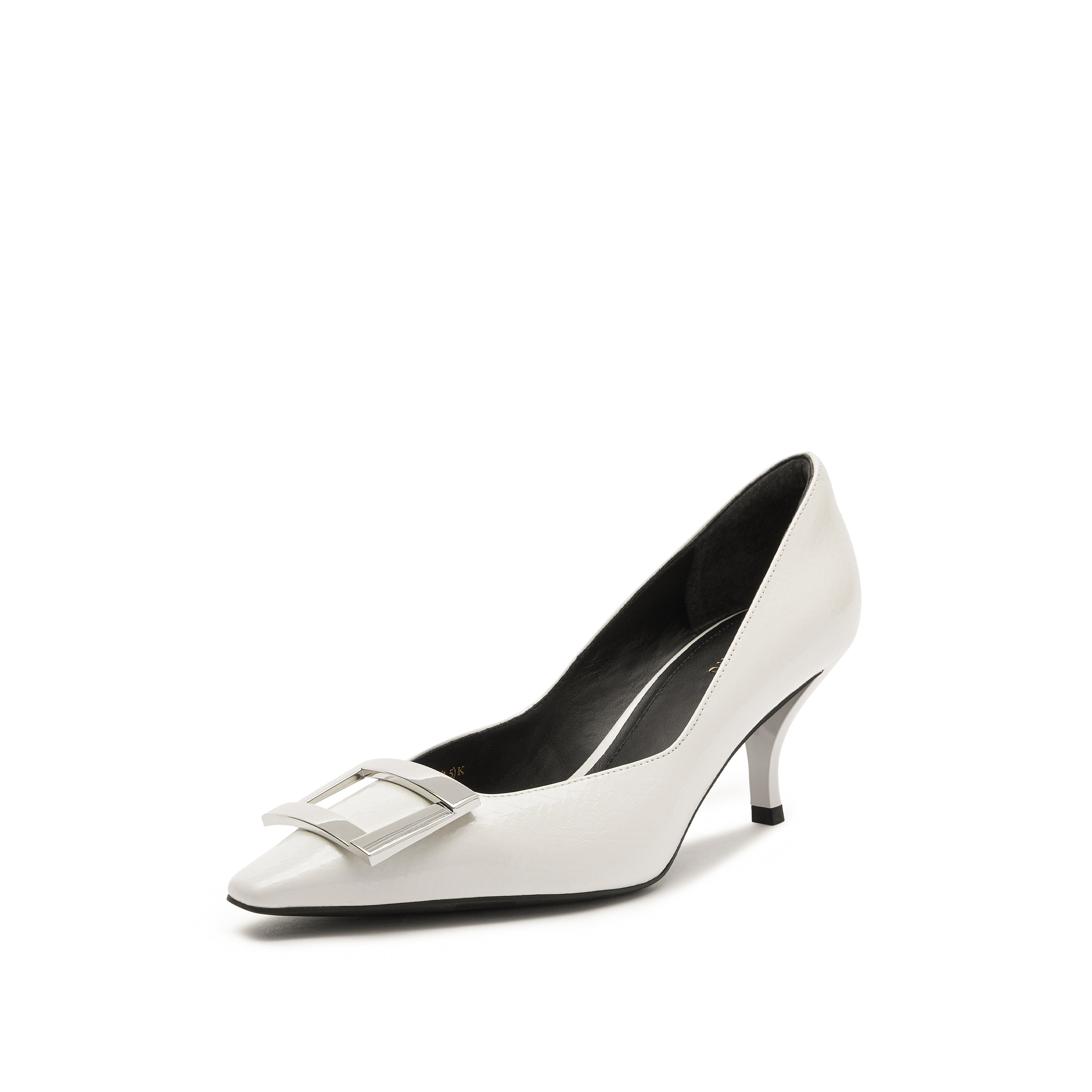 White Metallic Buckle Square Toe Pumps