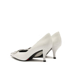 Load image into Gallery viewer, White Metallic Buckle Square Toe Pumps
