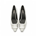 Load image into Gallery viewer, White Metallic Buckle Square Toe Pumps
