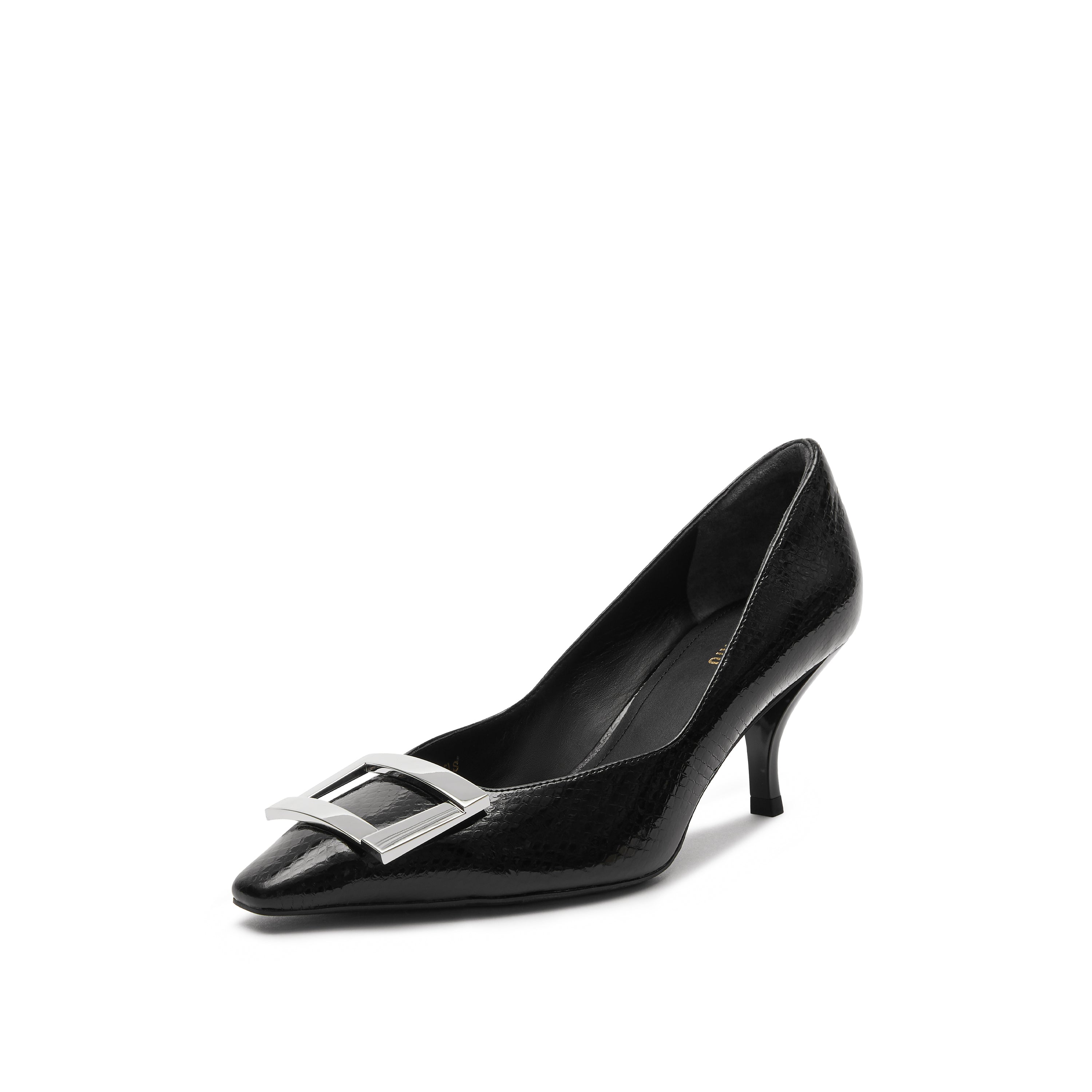 Black Metallic Buckle Square Toe Pumps