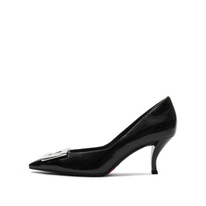 Black Metallic Buckle Square Toe Pumps