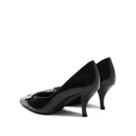 Load image into Gallery viewer, Black Metallic Buckle Square Toe Pumps
