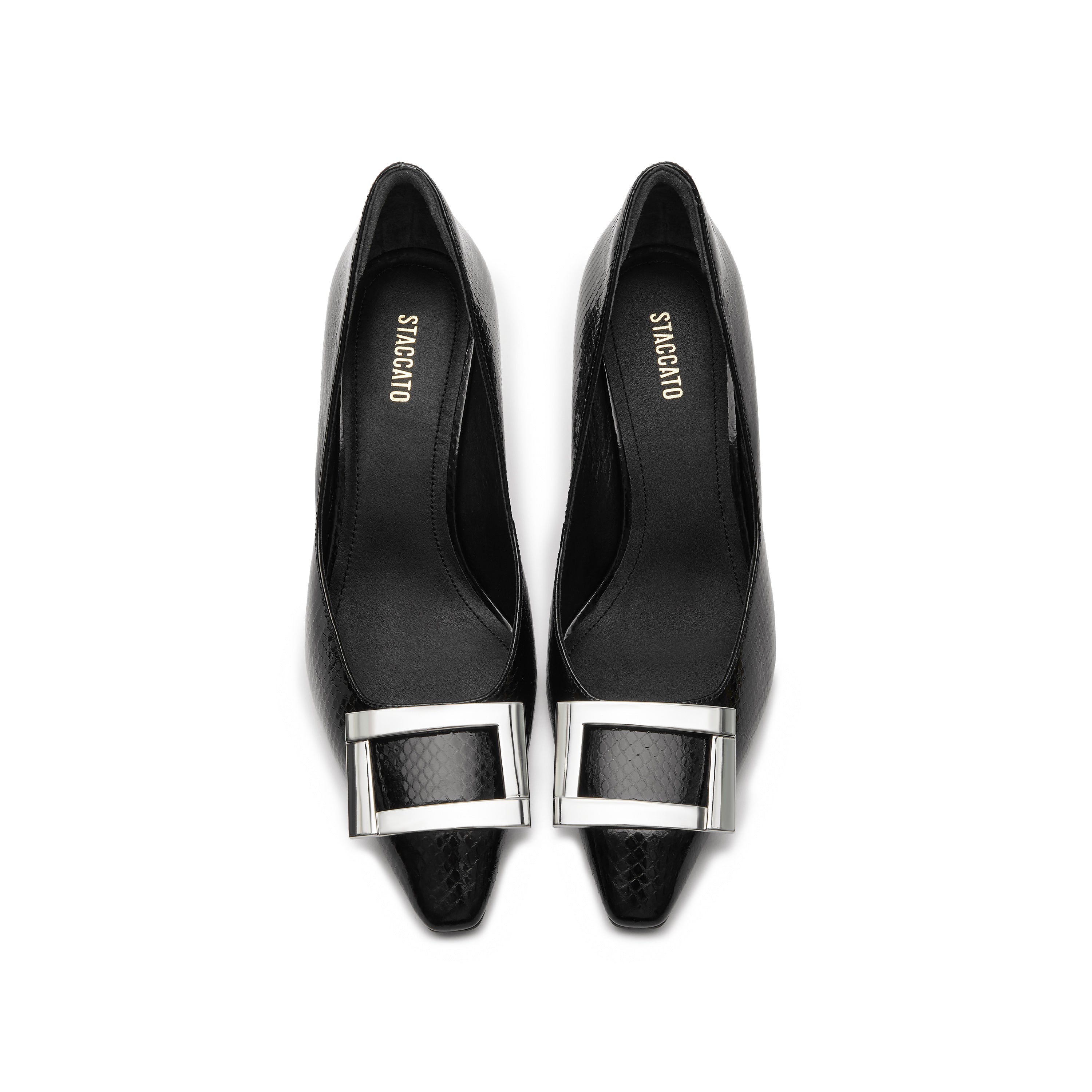 Black Metallic Buckle Square Toe Pumps