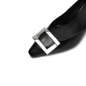 Black Metallic Buckle Square Toe Pumps