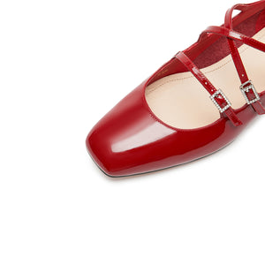 Red Strappy Patent Mary Jane Flats