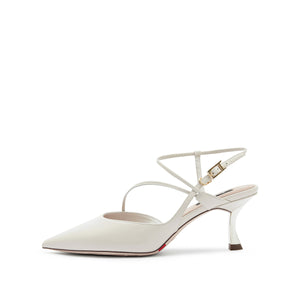 White Cross Strap Pointy Slingback Pumps