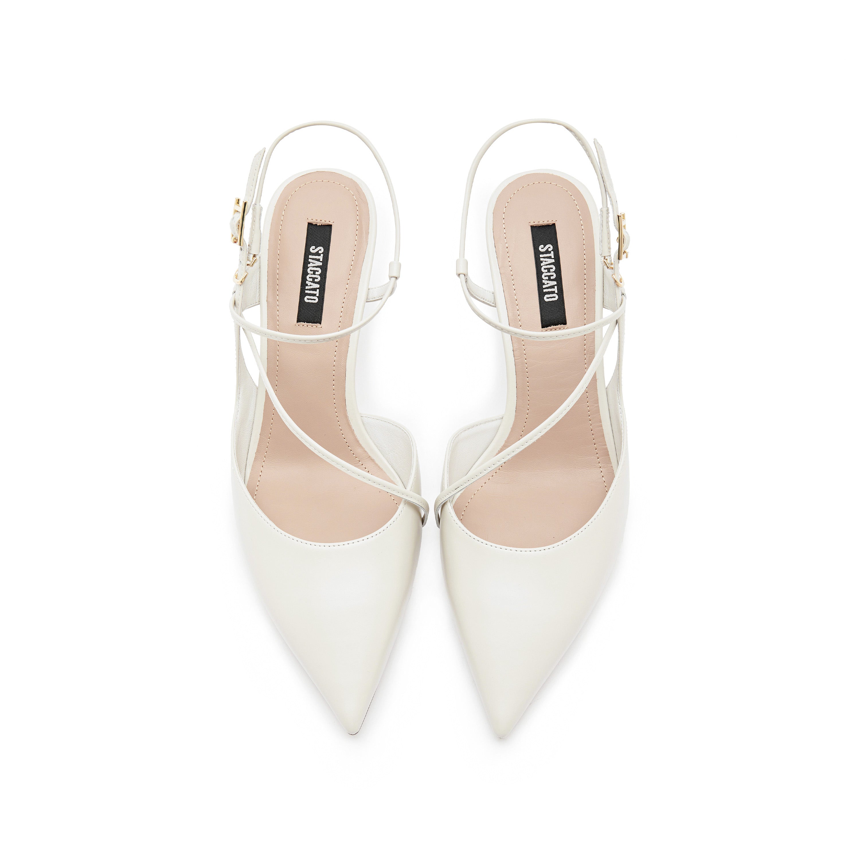 White Cross Strap Pointy Slingback Pumps