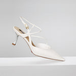 Load image into Gallery viewer, White Cross Strap Pointy Slingback Pumps
