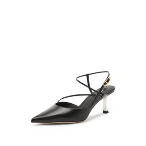 Black Cross Strap Pointy Slingback Pumps