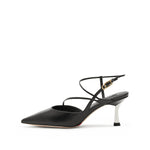 Load image into Gallery viewer, Black Cross Strap Pointy Slingback Pumps
