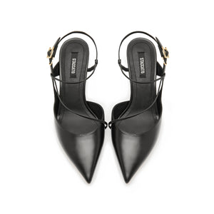 Black Cross Strap Pointy Slingback Pumps