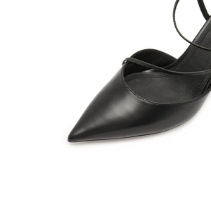 Black Cross Strap Pointy Slingback Pumps