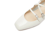 Load image into Gallery viewer, White Strappy Patent Mary Jane Flats
